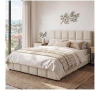 tectake® Letto Matrimoniale Imbottito 180x200 cm, Letto e Rete a Doghe, Struttura in Legno e Acciaio, Portata 250 kg, Piedini in Plastica, Materasso Matrimoniale non incluso - Effetto Velluto Sabbia