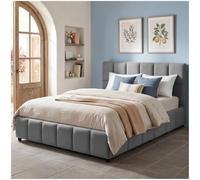 tectake® Letto Matrimoniale Imbottito 180x200 cm, Letto e Rete a Doghe, Struttura Legno e Acciaio, Portata 250 kg, Piedini Plastica, Materasso Matrimoniale non incluso - Effetto Velluto Grigio Scuro