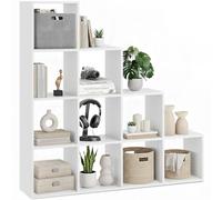 tectake® Libreria Moderna con 10 Scomparti, 130x130x29 cm, Design a Cubo, Protezione Ribaltamento, Libreria Scaffale, 10 Scaffali, Antiscivolo, Soggiorno, Ufficio, Cameretta - Bianco