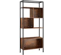 Scaffalatura alta libreria 5 ripiani 3 scomparti a muro legno metallo industrial