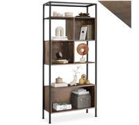 Scaffalatura alta libreria 5 ripiani 3 scomparti a muro legno metallo industrial