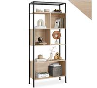 Scaffalatura alta libreria 5 ripiani 3 scomparti a muro legno metallo industrial
