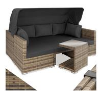 tectake® Lounge in Rattan, Resistente ai Raggi UV, Divano con Parasole Ripiegabile, Telaio in Alluminio, Schienale Regolabile, Tavolino da Giardino, Componibile, Cuscini per Esterno - Naturale