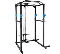 TecTake Macchina multistazione | Doppia Sbarra per trazioni con Molte possibilità di Presa | Robusta intelaiatura in Tubo d'Acciaio - Diversi Colori e Modelli (Blu Nero LAT | No. 402598)
