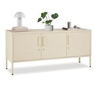 tectake® Madia Soggiorno Moderna, 120x37,5x55,5 cm, Consolle Ingresso, in Acciaio Industriale, 3 Ante e Ripiani regolabili, Mobile Ingresso con Chiave, Armadietto, Mobile Soggiorno e Cucina - Crema