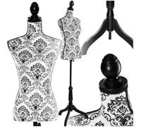 TecTake Manichino da sarta Busto Donna da Sartoria | Regolabile in Altezza: 133 - 168 cm (Nero Bianco | No. 402565)