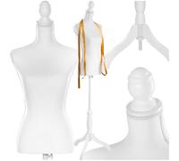 tectake® Manichino Da Sarta, Busto Donna Regolabile, Manichino Decorativo per Abiti, Altezza Regolabile 133-168 cm, Supporto in Legno, Design Vintage, Esposizione Vetrina - Bianco