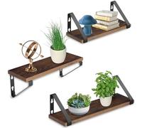 tectake® Mensole Sospese, 3 Pezzi, Mensole Industrial, Mensole Legno, Salvaspazio, Mensole da Parete, Consolle Sospesa, Arredo Casa, Mensole Moderne - Industriale Scuro