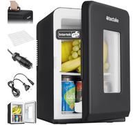 TecTake® Mini Frigorifero Portatile con Finestra, Frigorifero Piccolo 2 in 1 per Raffreddamento e Riscaldamento, Frigorifero da Viaggio con Funzione Eco Silenziosa, Design Compatto - Nero