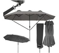 tectake® Ombrellone da Giardino Doppio con Albero di Sostegno e 3 Tettucci, Ombrellone da Esterno Idrorepellente, Resistente ai Raggi UV, Resistente al Vento, Ripiegabile - Grigio