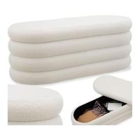 TecTake® Panca Contenitore Imbottita, 2 Grandi Scomparti di Stivaggio, Rivestimento Bouclé, Pouf Letto Stile Scandinavo, Camera da Letto, Salotto - Bouclé Crema/Bianco, 45x110x42 cm