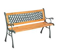 TecTake® Panca da Giardino in Legno e Ghisa, Panchina da Esterno 2 Posti, Panca con Schienale Intrecciato, Resistente alle Intemperie, 128 x 51 x 73 cm - Marrone