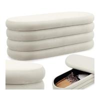 TecTake® Panca Contenitore Imbottita, 2 Grandi Scomparti di Stivaggio, Rivestimento In Velluto, Pouf Letto Stile Scandinavo, Camera da Letto, Salotto - Effetto Velluto Crema/Bianco, 45x110x42 cm