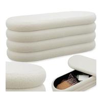 tectake® Panca imbottita Contenitore, 110 x 45 x 42 cm, Bouclé, Imbottiti | 2 Scomparti, Portata 150 kg, Piedini antigraffio, Non Danneggia il Pavimento, Imbottitura poliuretano, Bou rema Bianco