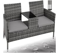 tectake® Panchina da Giardino in Polyrattan con Tavolino Integrato, 133x63x84 cm