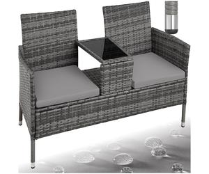 tectake® Panchina da Giardino in Polyrattan con Tavolino Integrato, 133x63x84 cm