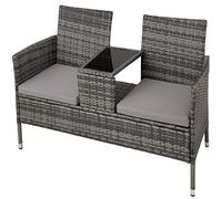 TecTake 800168 Panca da giardino in polyrattan con tavolino, Rivestimenti di colore beige, Tavolo con vera lastra in vetro (grigio/grigio chiaro)