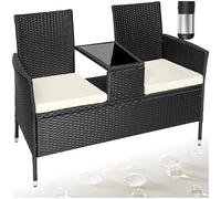 tectake® Panchina da Giardino in Polyrattan con Tavolino Integrato, 133x63x84 cm, Resistente Intemperie, Cuscino Seduta 6 cm, Set Panca da Giardino per 2, per Veranda, Balcone - Nero/Beige
