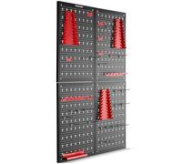 tectake® Pannello forato portautensili, 4 ripiani, Metallo, 160 x 60 cm | Set 34 ganci e supporti, espandibile, montaggio semplice, 4 kg portata per pezzo, acciaio verniciato, nero/rosso