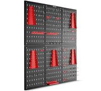 tectake® Pannello forato portautensili, 6 pezzi, metallo, 240 x 60 cm | 53 accessori ganci e supporti, espandibile, Montaggio semplice, 4 kg capacità per pezzo, Acciaio verniciato, Nero/Rosso