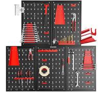 TecTake® Pannello Forato Portautensili, Pannello Portaoggetti con 5 Pannelli, 43 Ganci e Sostegni, Espandibile, Adattabile, Ideale per Garage e Officina, Pannello Porta attrezzi da Parete