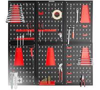 TecTake® Pannello Forato Portautensili, Pannello Portaoggetti con 6 Pannelli, 53 Ganci e Sostegni, Espandibile, Adattabile, Ideale per Garage e Officina, Pannello Porta attrezzi da Parete