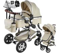 tectake® Passeggino Combinato Pieghevole, 2 in 1, Passeggino Leggero con Cintura a 5 Punti Regolabile, Freno a Pedale, Tettuccio Parasole, Passeggino per Bambini da 0 a 3 Anni - Grigio/Beige