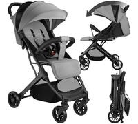 tectake® Passeggino Pieghevole, Passeggino Leggero con Cintura a 5 Punti Regolabile, Freno a Pedale, Tettuccio Pieghevole con Finestra, Ruote Girevoli, Passeggino per Bambini da 0 a 3 Anni - Grigio
