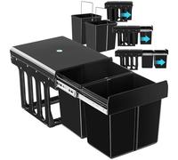tectake® Pattumiera da Incasso 35 x 48 x 35 cm, 2 x 15 L, in ABS Resistente | Raccolta Differenziata 2 Scomparti, Estrazione Totale con Guide Telescopiche, per Armadi da 40 cm, Salvaspazio, Nero