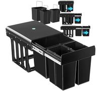 TecTake® Pattumiera Differenziata per Cucina, 3 Scomparti, Plastica Robusta, Guide Telescopiche, Mobile Salvaspazio Cucina Con Contenitori Differenziata - 3 vie, 31L
