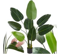 tectake® Pianta Artificiale Strelitzia, Foglie Dettagliate in Plastica PEVA, Vaso Stabile, Decorazione per Soggiorno, Ufficio e Interni, Facile da Pulire - 120 cm