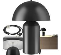 TecTake® Piccola Lampada da Tavolo Retro, Abat-Jour Design a Fungo anni '70, Batteria Ricaricabile USB-C, Lampda Portatile con funzione Touch, Illuminazione Dimmerabile, Acciaio Robusto, 40W - Nero