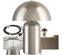 TecTake® Piccola Lampada da Tavolo Retro, Design a Fungo anni '70, Dimmerabile, Illuminazione Antiabbagliamento, Acciaio Robusto, Interruttore Touch, 40W - Nichel Opaco