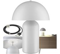 TecTake® Piccola Lampada da Tavolo Retro, Design a Fungo anni '70, Dimmerabile, Illuminazione Antiabbagliamento, Acciaio Robusto, Interruttore Touch, 40W - Bianco