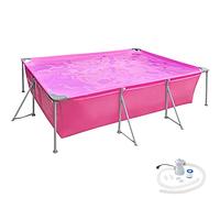 tectake® Piscina Fuori Terra Rettangolare, Piscina da Giardino con Pompa di Filtraggio Inclusa, PVC Alta Resistenza, Rapido Scarico dell'Acqua, 300 x 207 x 70 cm - Rosa Fucsia
