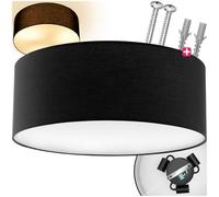 TecTake® Plafoniera Rotonda, Paralume in Tessuto Effetto Lino, Struttura in Acciaio, Design Senza Tempo, Fino a Tre Lampadine, Ideale per Salotto, Ufficio, Camera da Letto - Nero