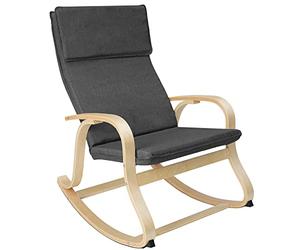 tectake® Poltrona a Dondolo in Legno di Betulla per Arredamento Casa e Veranda, Sedia a Dondolo con Braccioli e Cuscino, Poltrona Dondolo Design Scandinavo, Capacità Fino a 150 kg -Grigio Scuro