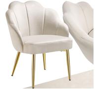 TecTake Poltrona con rivestimento in velluto, schienale curvo, imbottitura spessa, gambe sottili in acciaio e piedini regolabili in altezza, ideale per bagno e camera da letto, colore: crema/oro