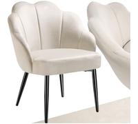 tectake® Poltrona Cocktail Imbottita in Velluto, Sedia Design Conchiglia con Seduta Ampia e Braccioli, Sedia Cucina Poltroncina con Gambe in Acciaio, Sedia da Pranzo Antiscivolo - Crema/Nero
