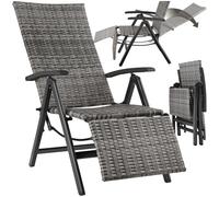 TecTake Poltrona da giardino pieghevole con poggiapiedi braccioli e schienale reclinabile per salotto da giardino esterno in rattan e alluminio, chaise longue mobili per amenagement balcone