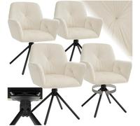 TecTake® Poltrona Girevole 360 Gradi, Sedia da Salotto Imbottita, Braccioli Confortevoli, Gambe In Acciaio Verniciato, Piedini Regolabili, Montaggio Facile - Velluto Crema/Nero, Set di 4