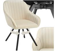 TecTake® Poltrona Girevole con Braccioli, Poltrona Velluto, Sedia Imbottita Design Moderno, Ideale per Sala da Pranzo, Cucina, Soggiorno, Arredamento Casa - Crema