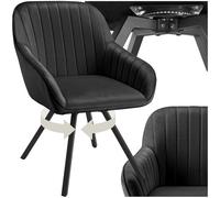 TecTake® Poltrona Girevole con Braccioli, Poltrona Velluto, Sedia Imbottita Design Moderno, Ideale per Sala da Pranzo, Cucina, Soggiorno, Arredamento Casa - Nero