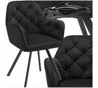 TecTake® Poltrona Girevole in Velluto, Seduta e Schienale Ergonomici, Rotazione a 180°, Sedia Sala da Pranzo con Braccioli, Sedie Moderne con Gambe in Acciaio - Nero