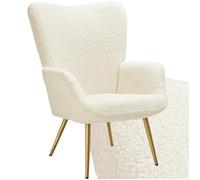 TecTake® Poltrona Imbottita, Poltrona Ergonomica con Schienale e Braccioli, Poltrona Camera da Letto, Poltrona Salotto Moderna, Carico Massimo 150 kg - senza Pouf, Bouclé, Crema/Dorato