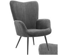 tectake® Poltrona Imbottita, Poltrona Ergonomica con Schienale e Braccioli, Poltrona Camera da Letto, Poltrona Salotto Moderna, Carico Massimo 150 kg - Senza Pouf, Corda Larga, Antracite/Nero