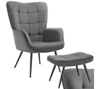 TecTake® Poltrona Imbottita Ergonomica Con Schienale e Braccioli, Camera da Letto, Salotto Moderna - Carico Massimo 150 kg - Con Pouf, Corda Sottile, Antracite/Nero