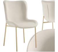 TecTake® Poltrona in Stile Scandinavo, Seduta Ergonomica, Gambe in Acciaio, Cappucci Antiscivolo, Sedia Sala da Pranzo, Cucina, Sedia Soggiorno - Velluto Beige/Oro