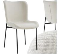 tectake® Poltrona in Stile Scandinavo, Seduta Ergonomica, Gambe in Acciaio, Cappucci Antiscivolo, Sedia Sala da Pranzo, Cucina, Sedia Soggiorno, Poltroncina Sala - Tessuto Bianco Avorio/Nero