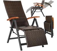 TecTake® Poltrona Relax da Giardino Pieghevole, Resina Intrecciata e Alluminio, Regolabile con Poggiapiedi, Sedia Relax da Esterno - Marrone